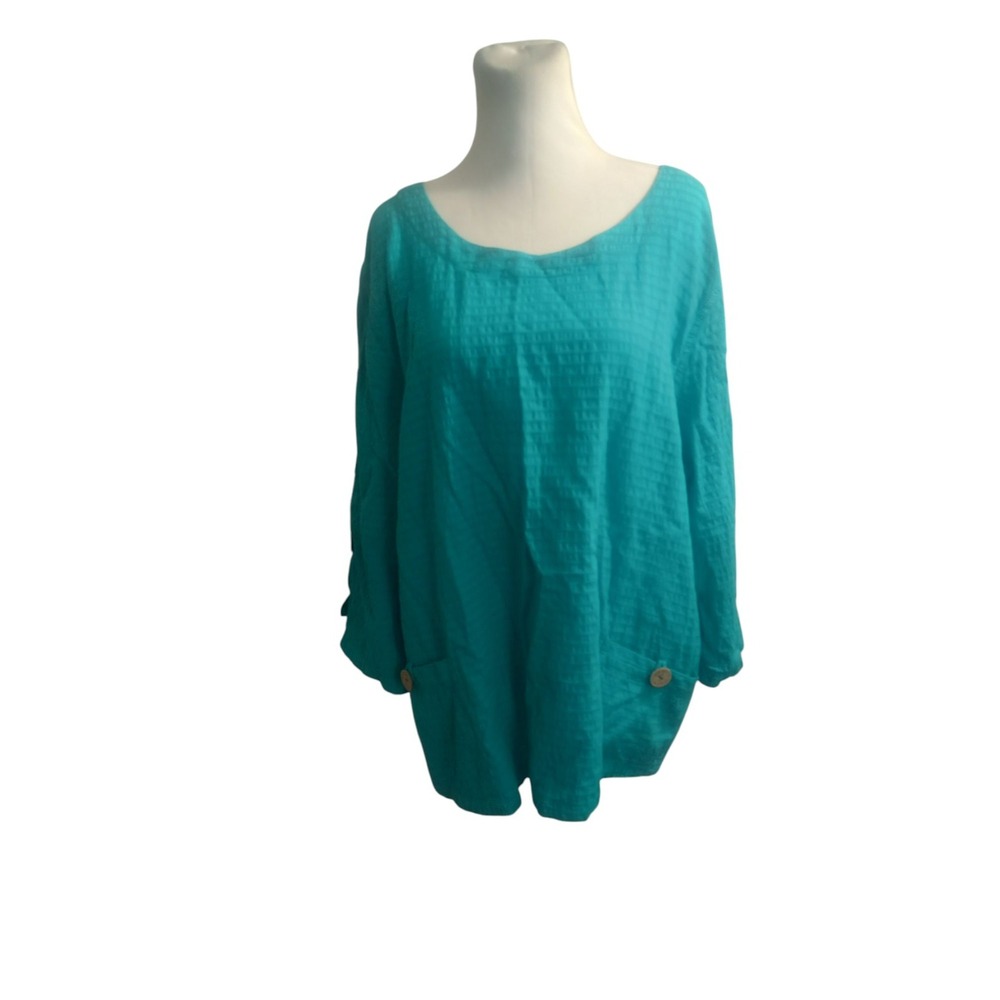 Focus Casual Life Tunic Top Womens XL Blue Textured Ladies Lagenlook Hippy Artsy